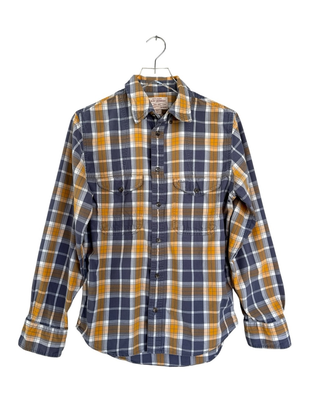 Filson Plaid Button Front Shirt Light Purple Gold Utility Shirt Size Small